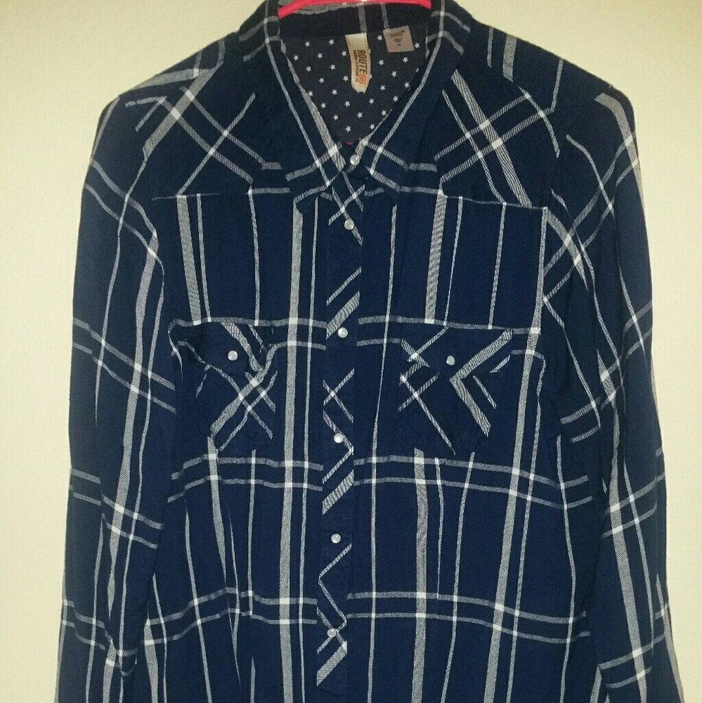 Blue and white button up