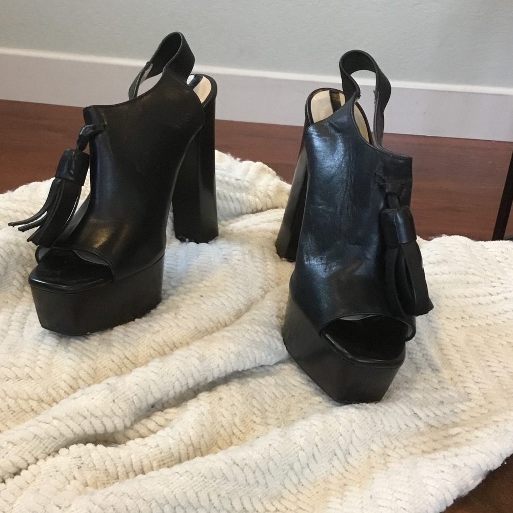 Rare Leather Zara Fringe Platform Open Toe Boots