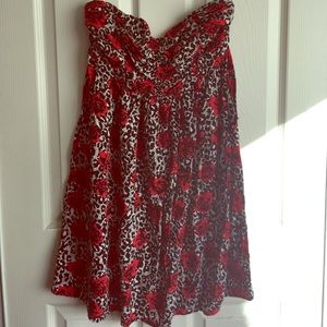 Strapless leopard and rose dress