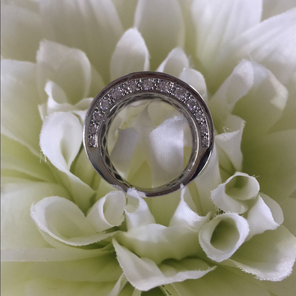 Pave Wide Band White Topaz Diamond Ring - Picture 2 of 5