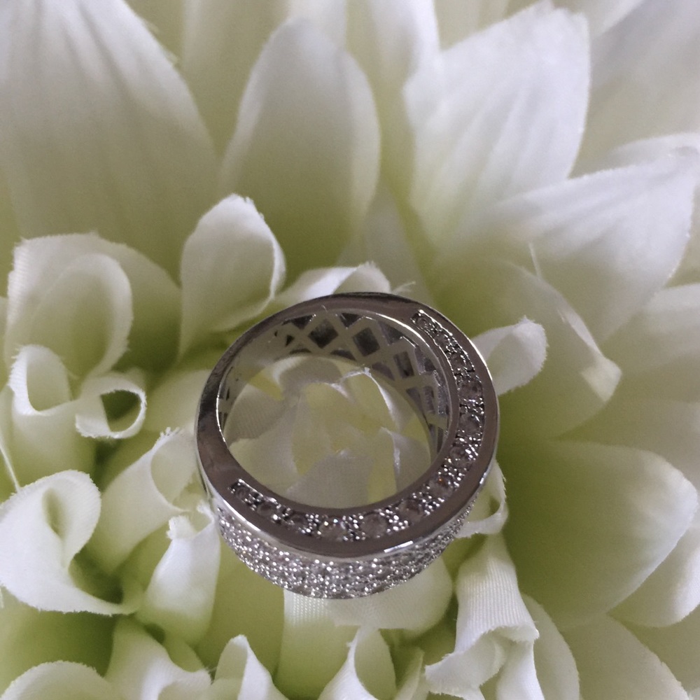 Pave Wide Band White Topaz Diamond Ring - Picture 3 of 5
