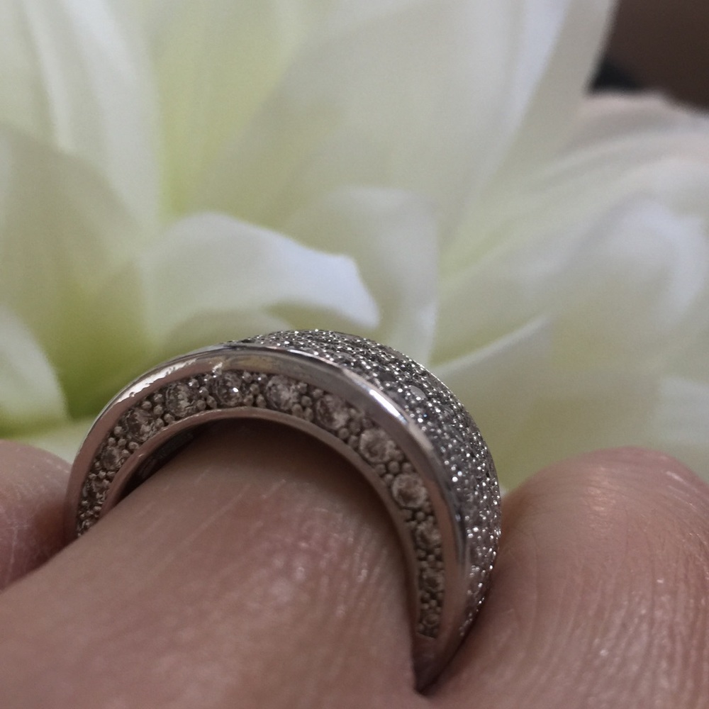 Pave Wide Band White Topaz Diamond Ring - Picture 5 of 5