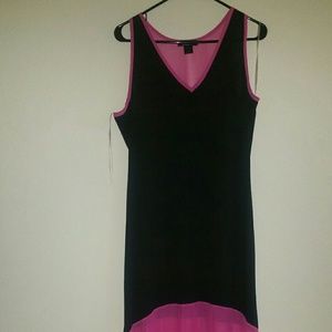 Long pink, grey and black maxi dress