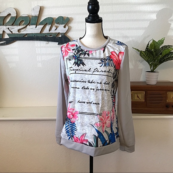 Tops - Tropical Paradise Gray Lightweight Sweatshirt New