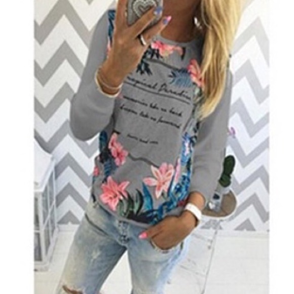 Tropical Paradise Gray Lightweight Sweatshirt New - Picture 4 of 4