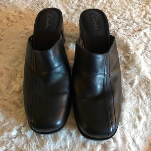 Clarks Black Leather Slip-on Mules