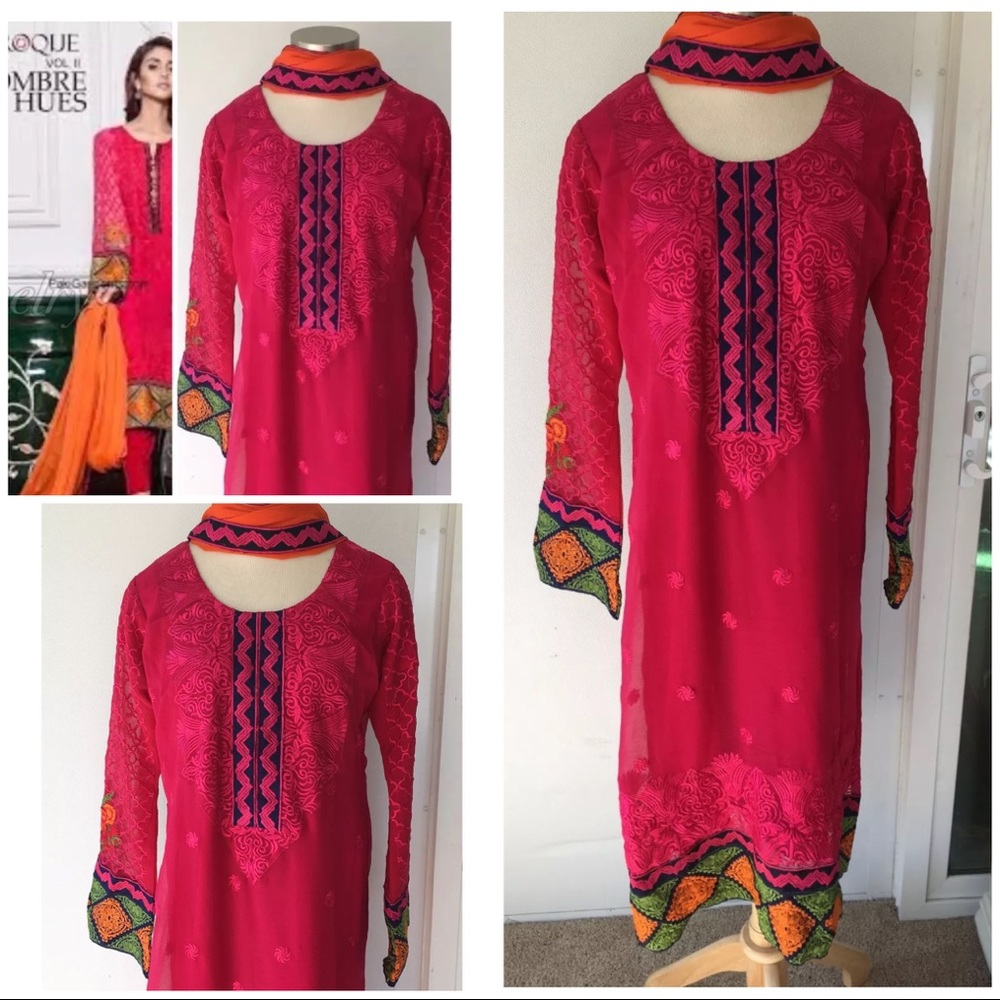 Nwot Chiffon Embroidered Shalwar Kameez large