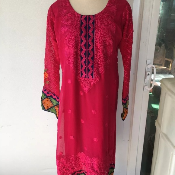 Nwot Chiffon Embroidered Shalwar Kameez large - Picture 2 of 8