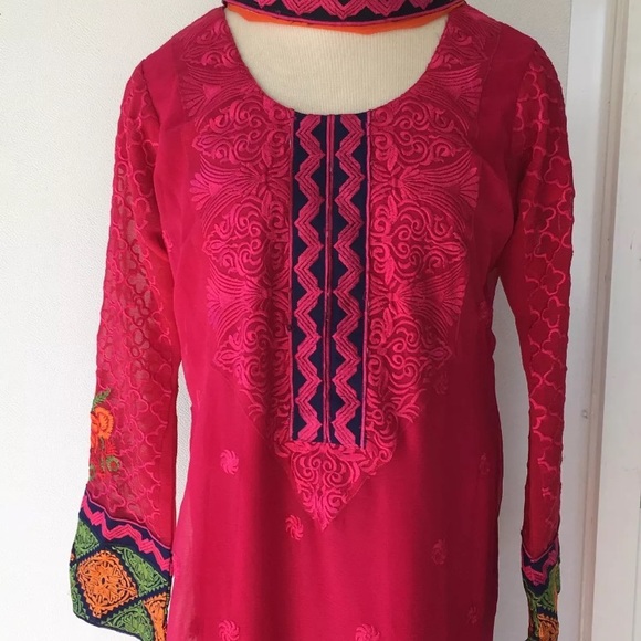 Nwot Chiffon Embroidered Shalwar Kameez large - Picture 4 of 8