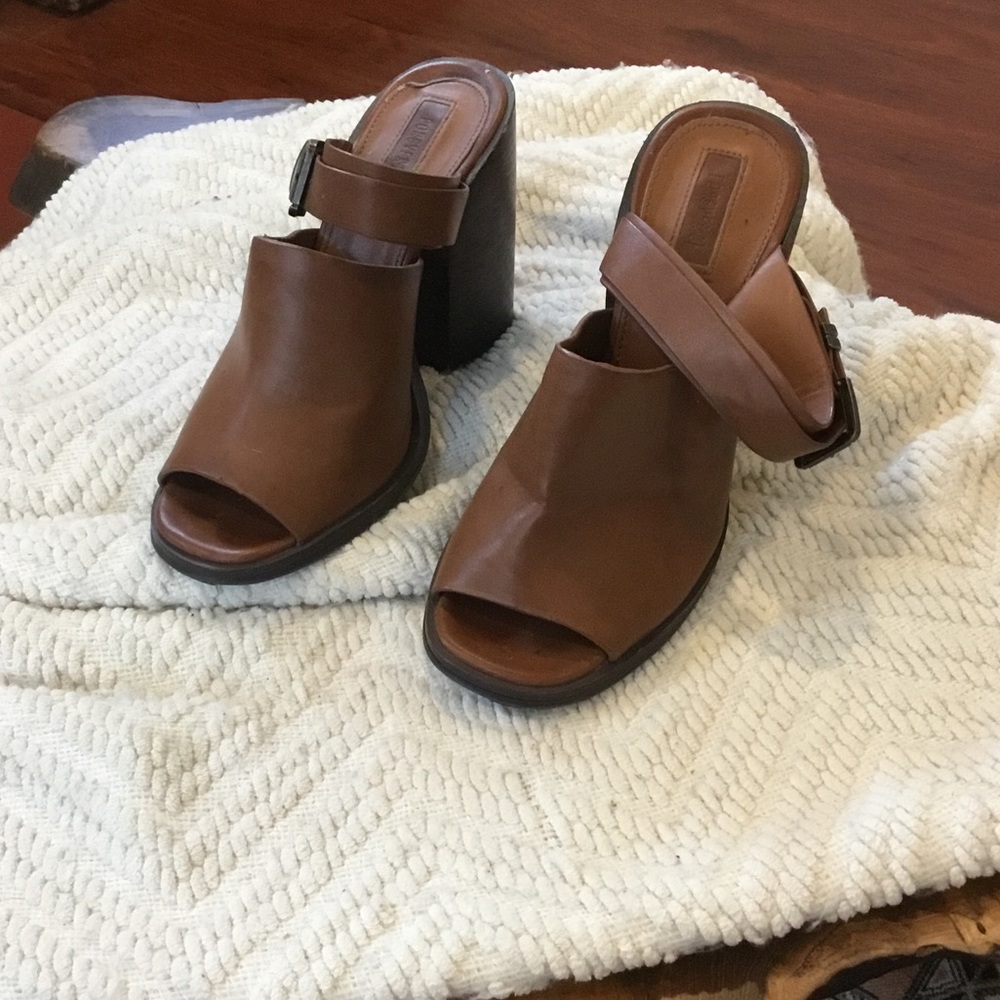 Block Heel Brown Mules