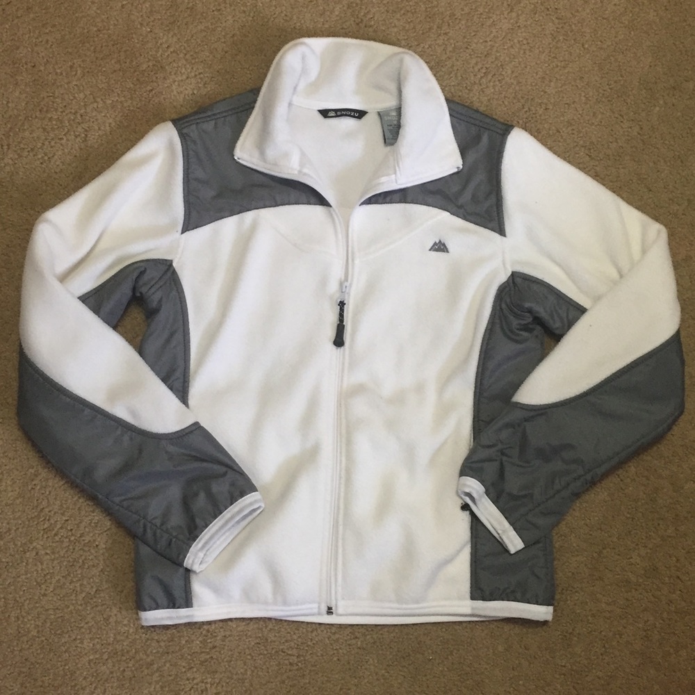 White and gray fleece jacket