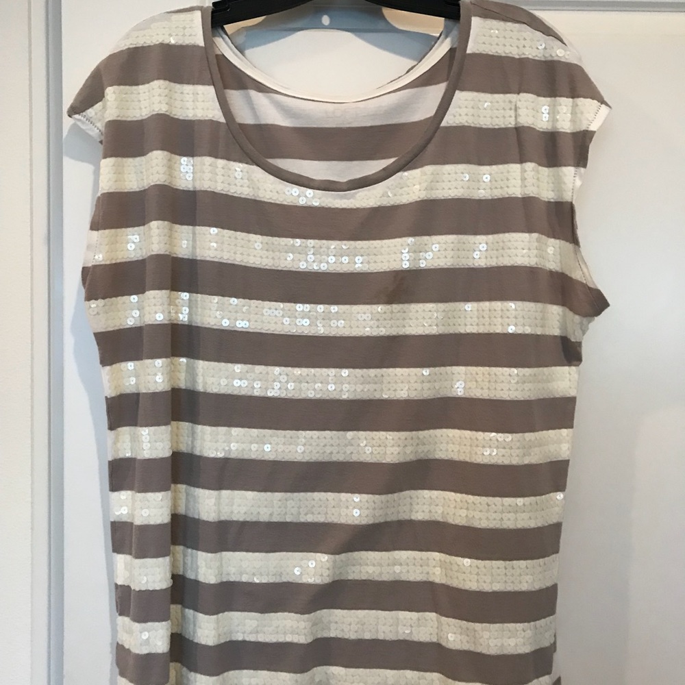 Ann Taylor LOFT sequined striped shirt.