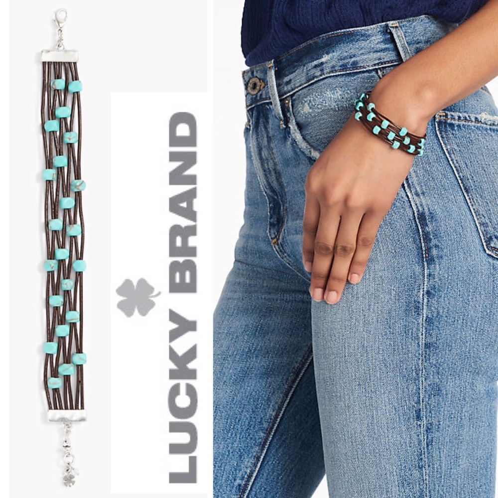 LAST ONE RELISTED UNDER JEWELRY BRACELET Lucky Brand turquoise leather beaded - Picture 3 of 6