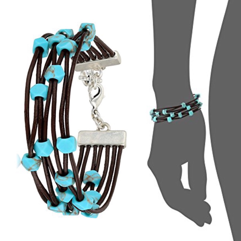 LAST ONE RELISTED UNDER JEWELRY BRACELET Lucky Brand turquoise leather beaded - Picture 2 of 6
