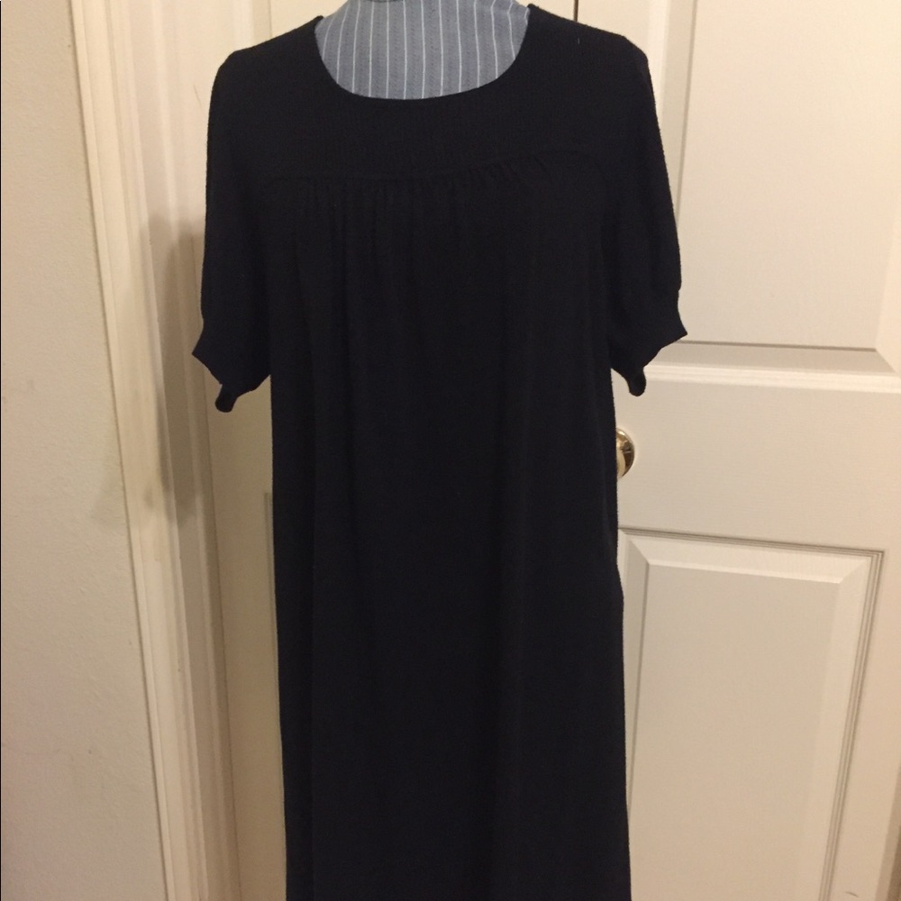 Black knit dress with cap sleeves