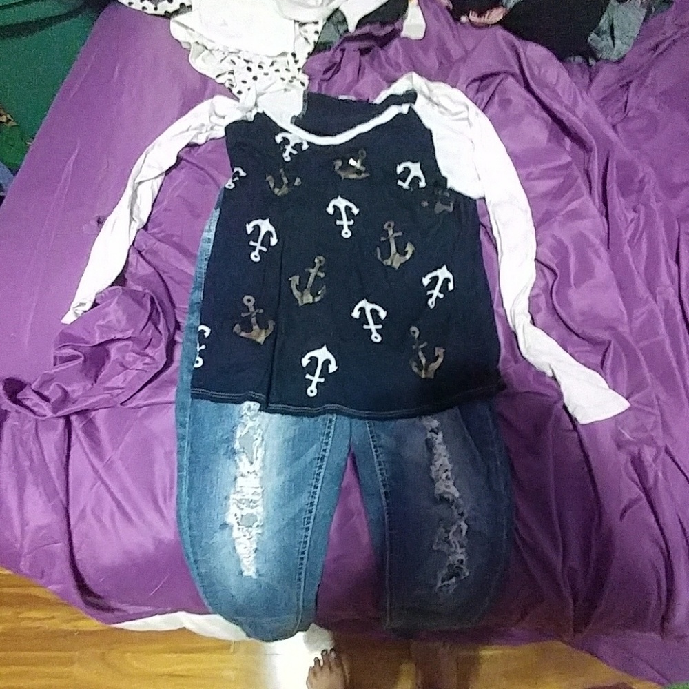 Jeans and a long-sleeve t-shirt