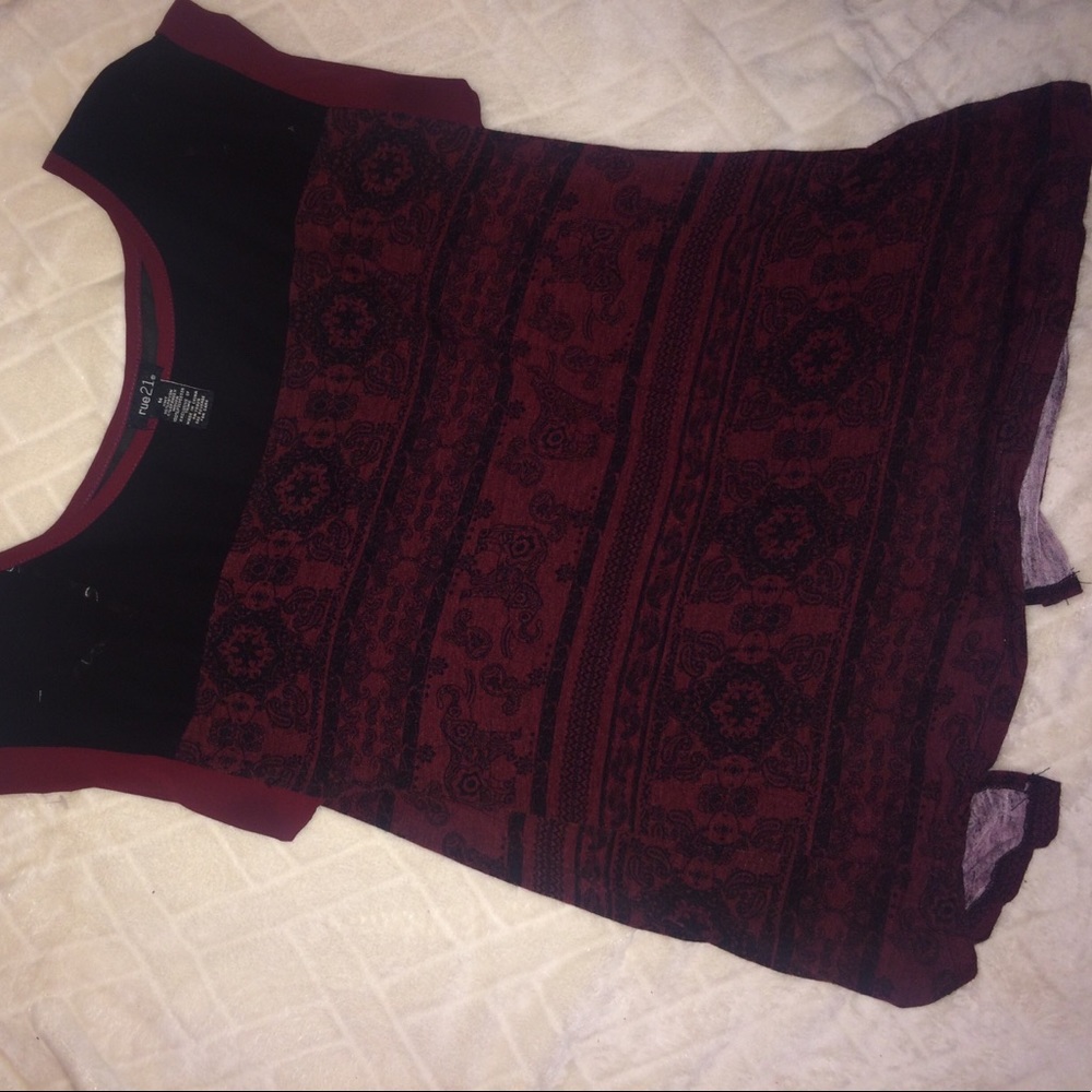 maroon and black top