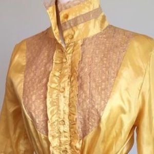 Yellow / Gold silk blouse w/ peplum. Galeno  sz M