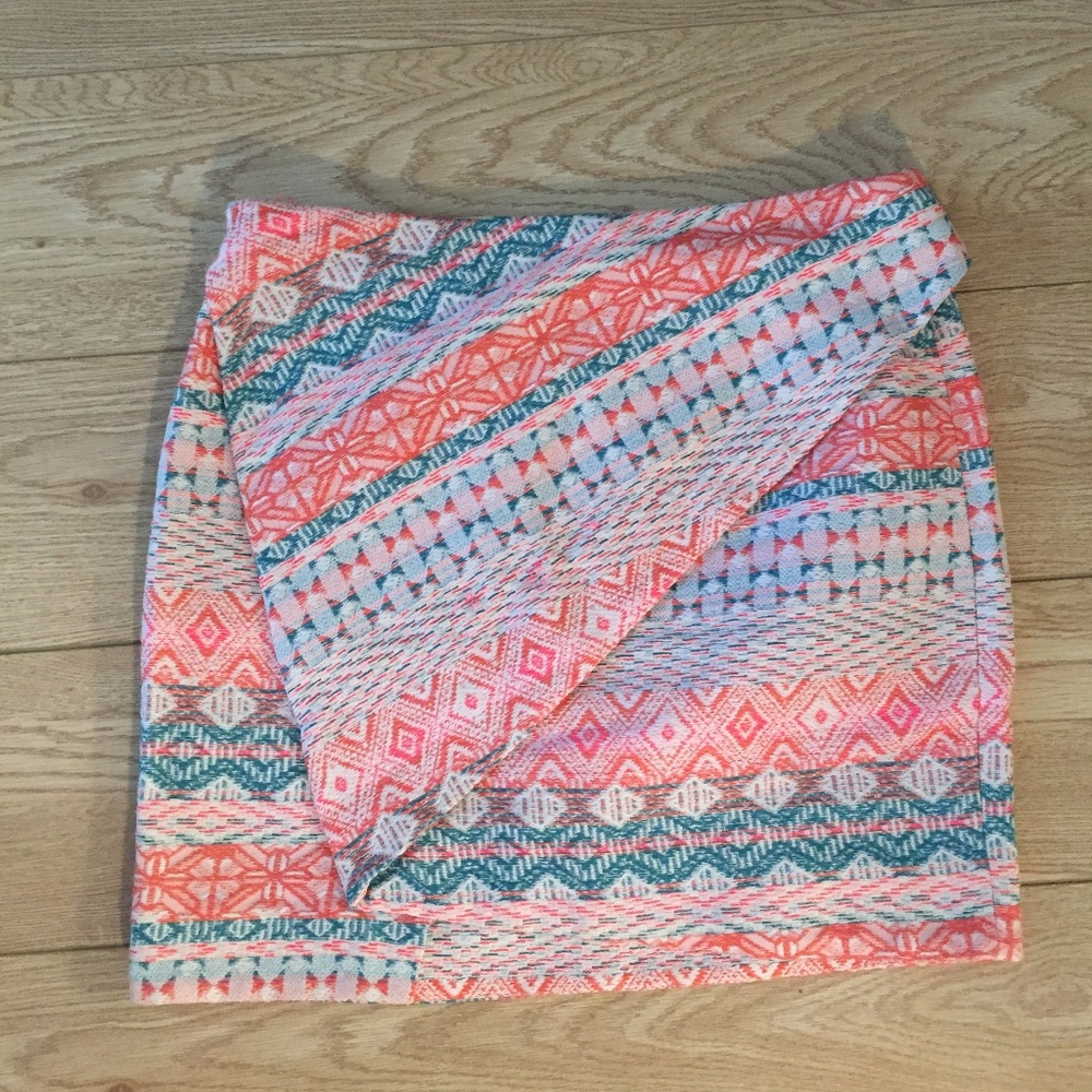 Zara Neon Pink Blue Tweed Wrap-like Mini Skirt