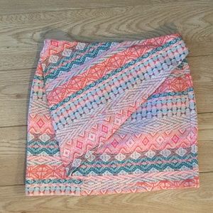 Zara Neon Pink Blue Tweed Wrap-like Mini Skirt