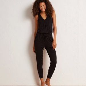 Wrap front knit jumpsuit