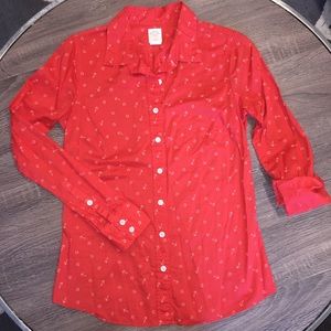 J Crew Perfect Button Down Shirt, Red Print