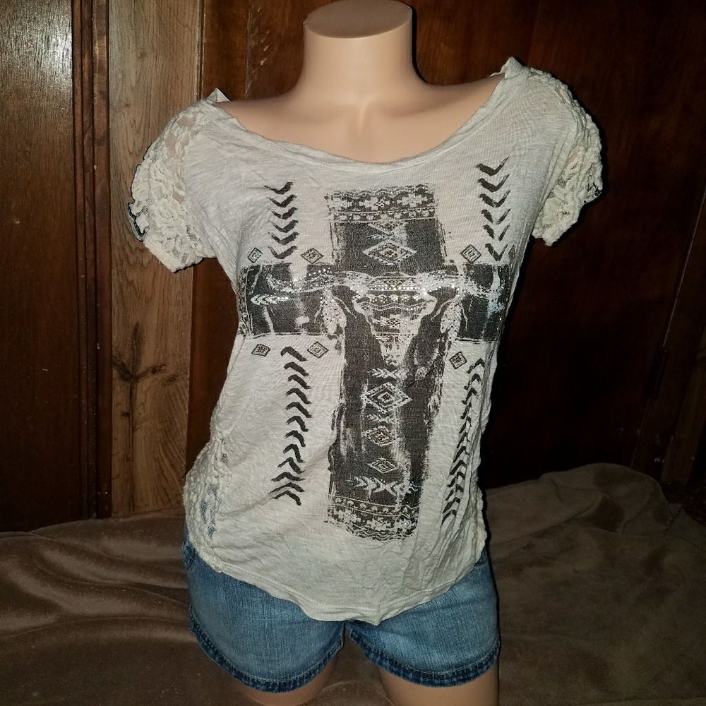 Daytrip Buckle Lace Open Back Rhinestone Boho Top