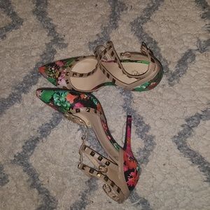 Floral rhinestone heels