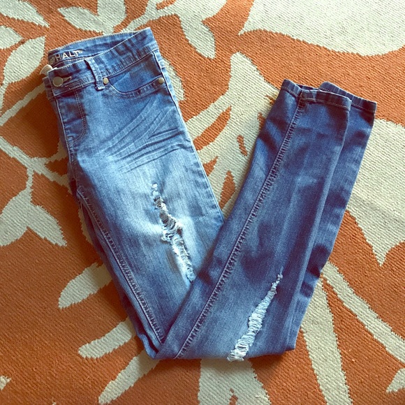 Blue Asphalt Denim - Distressed denim leggings