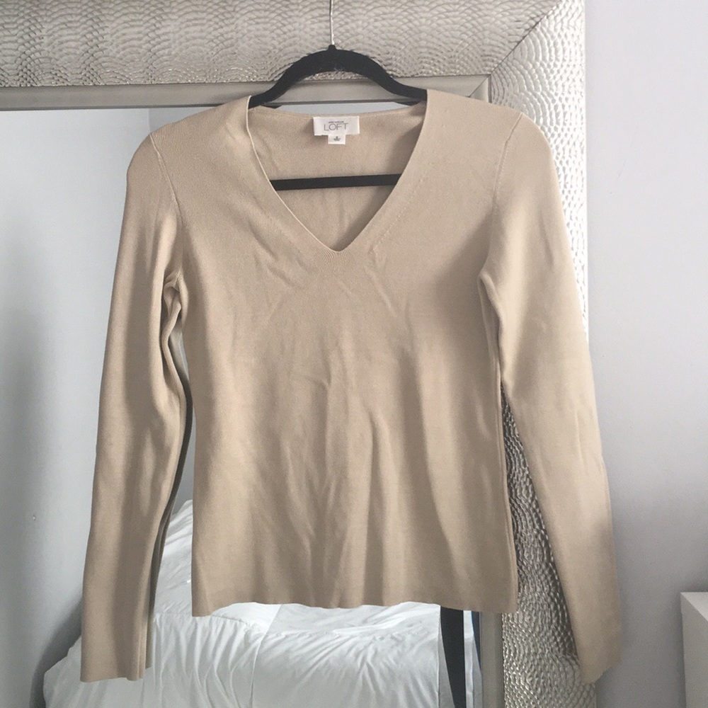 LOFT V-Neck Taupe Sweater