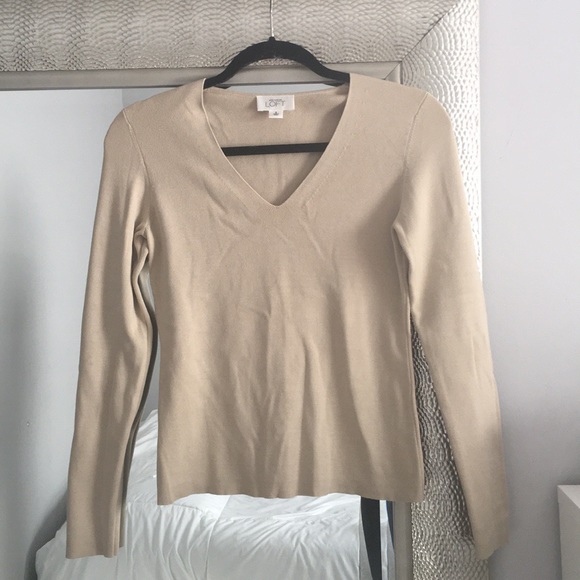 LOFT V-Neck Taupe Sweater - Picture 1 of 5
