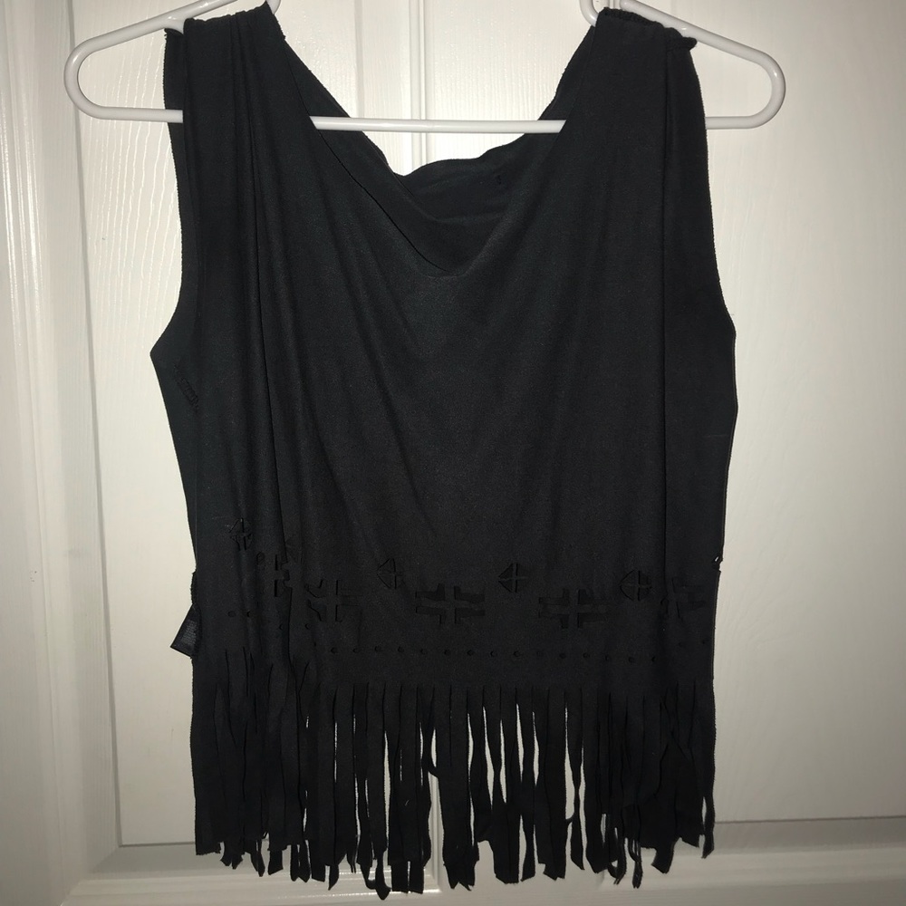 Navy blue fringed shirt