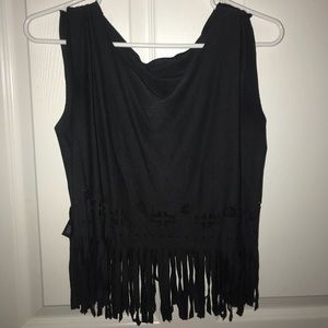 Navy blue fringed shirt