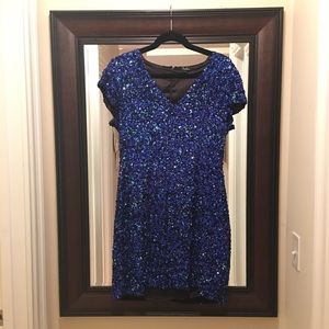Blue sequin cap sleeve dress