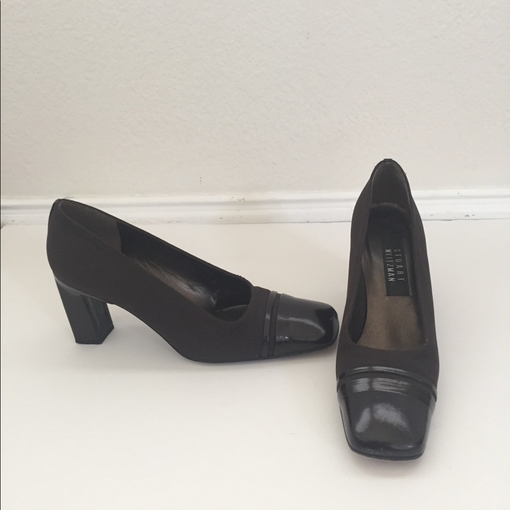 STUART WEITZMAN BROWN & PATENT LEATHER SHOES