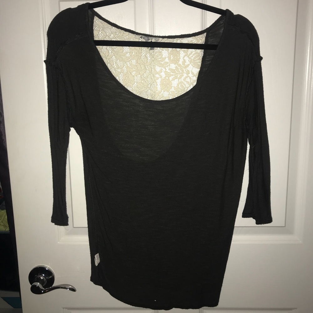 Dark grey long sleeve shirt with white lace