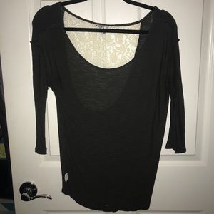 Dark grey long sleeve shirt with white lace