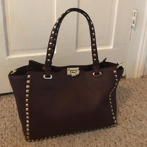 Wine red studded hand bag