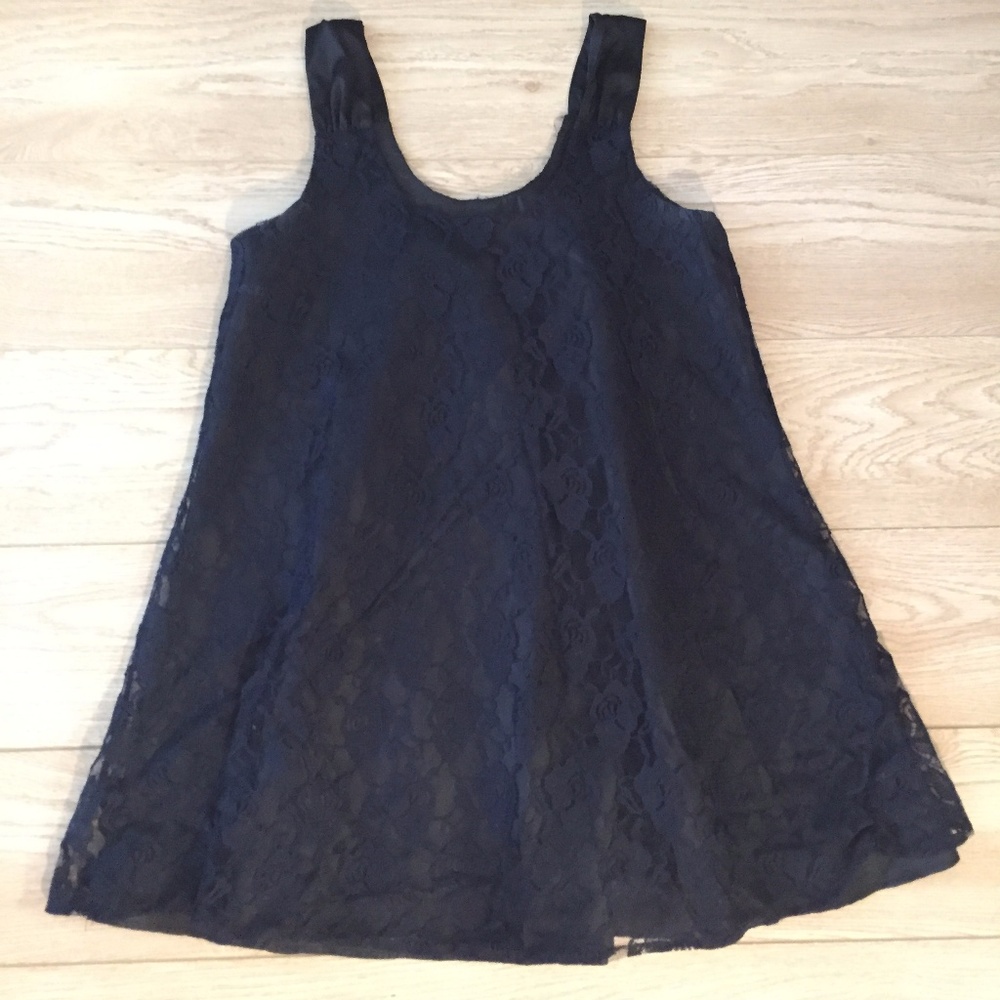 Navy Blue Lace Mini Dress With Black Lining
