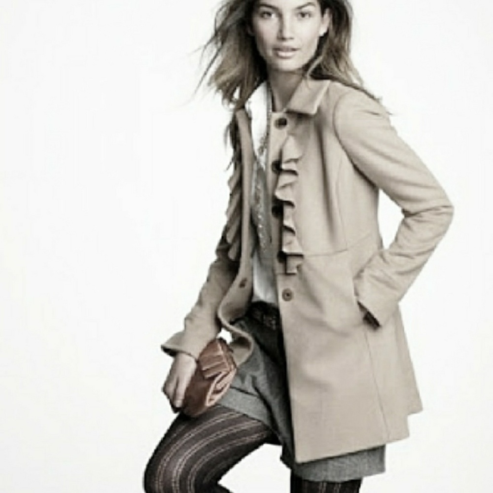 JCrew grey wool ruffle front button up coat S or M