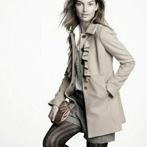 JCrew grey wool ruffle front button up coat S or M