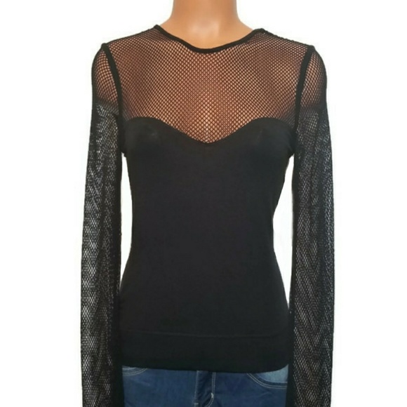 Jennifer Lopez Tops - JLo Jennifer Lopez Black Fishnet Sweetheart Top L