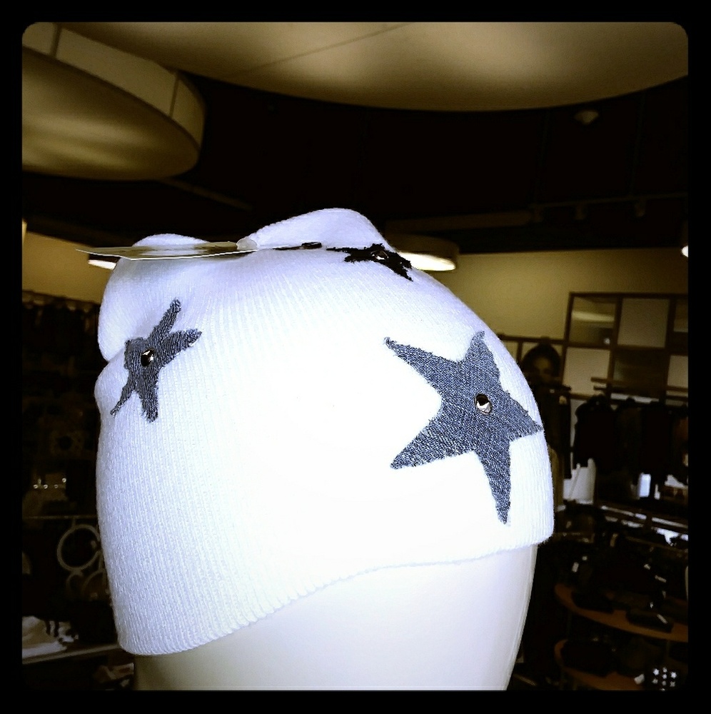 Womens winter hat - Denim stars with silver studs