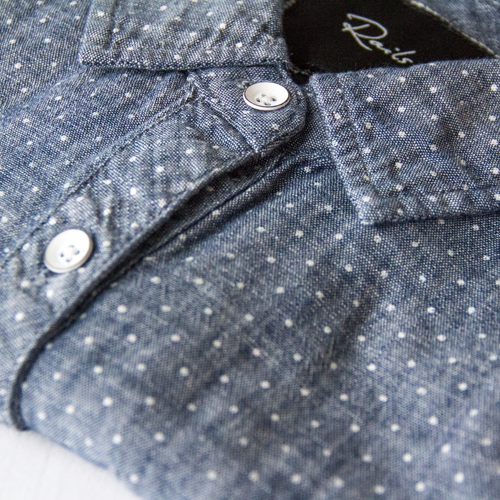 Rails Cotton Pointed Collar Top Chambray Polka Dot