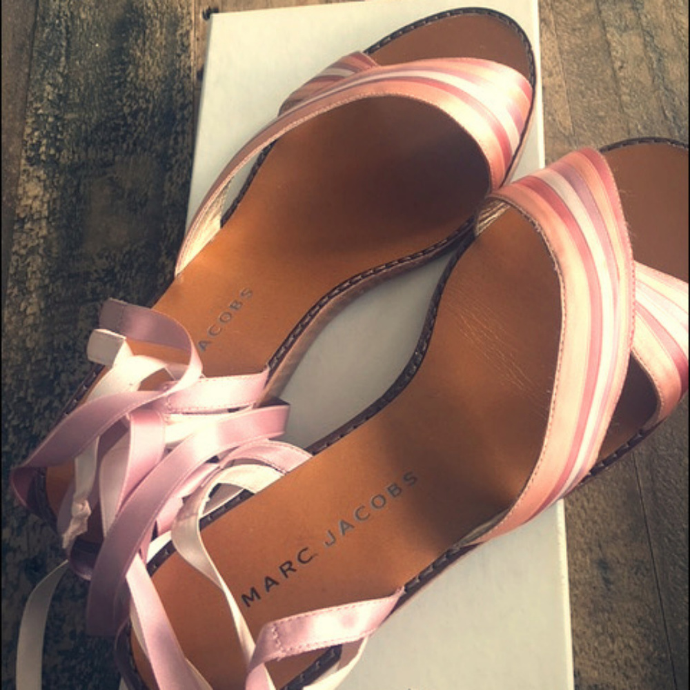 Marc Jacobs Satin Ribbon Ankle Tie Wedge Sandals