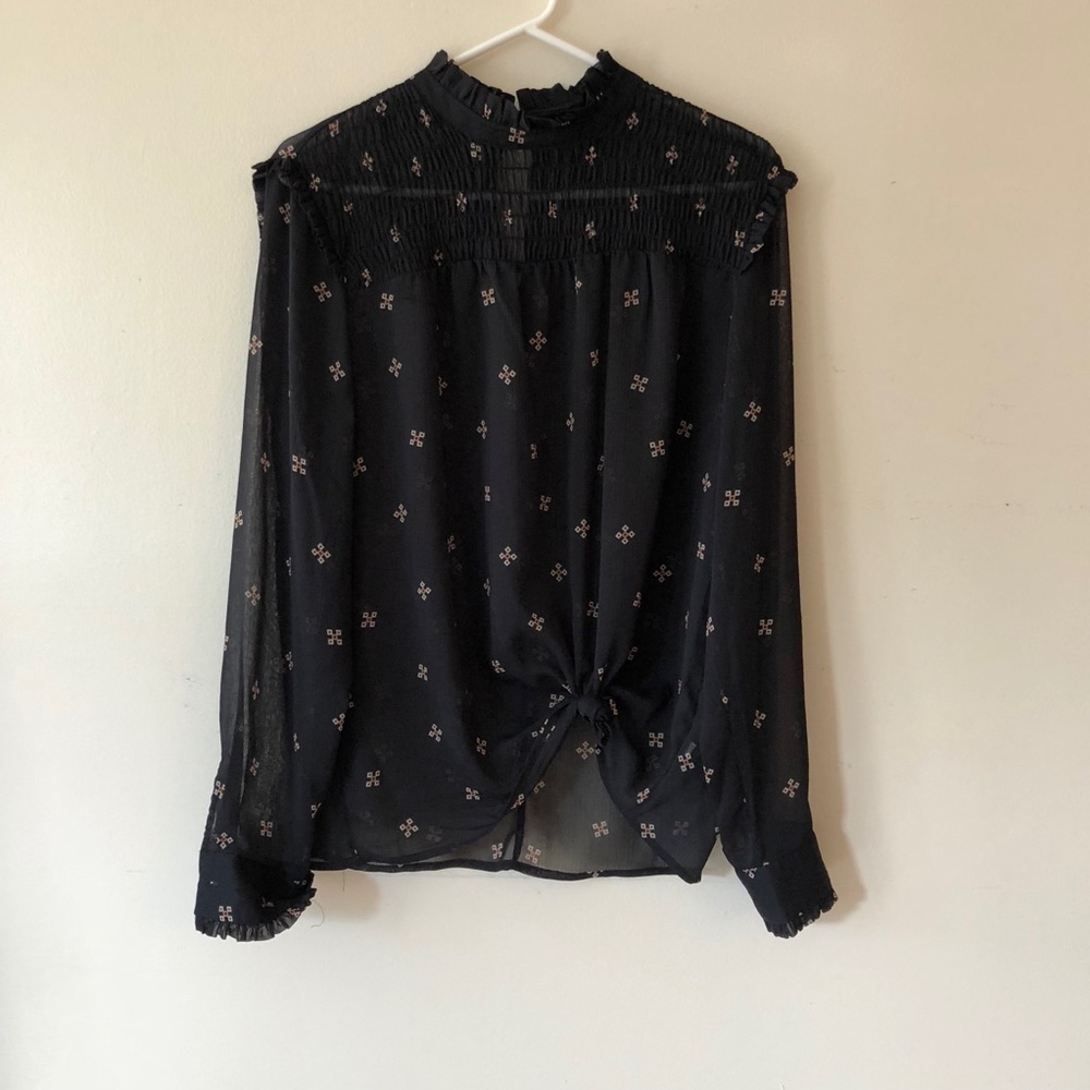 WhoWhatWear smocked neck blouse