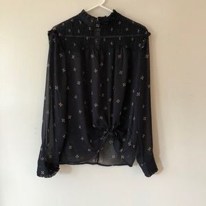 WhoWhatWear smocked neck blouse