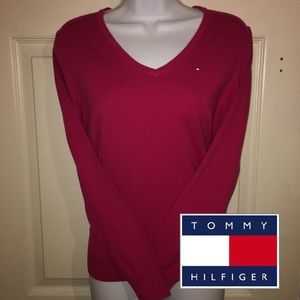 Tommy Hilfiger V-Neck Sweater / Dark Pink Size Med