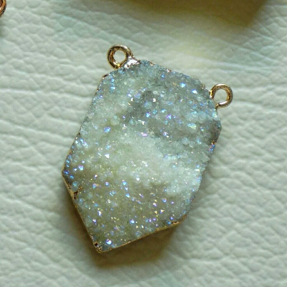 Genuine Druzy Agate Gemstone Rose Gold Pendant