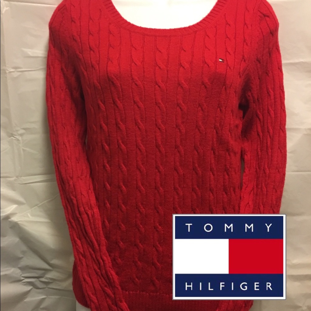 Red Tommy Hilfiger Crew Neck Sweater. Size Med